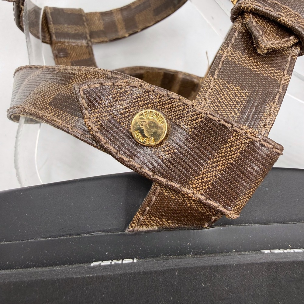 Fendi Zucca FF Platform Sandals Monogram Logo Brown Black Gladiator Sz 38 / 8 - Picture 7 of 13